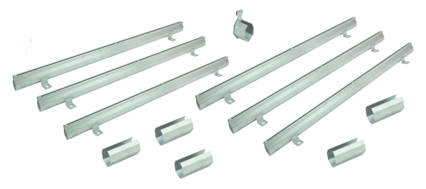 Schlitzrinnen Set 6 Stück Edelstahl 1 Meter Bauhöhe 75mm, 5 x Verbinder, 1 x Endstück, 1 x Dichtmittel, 1 x Schnurwasserwaage
